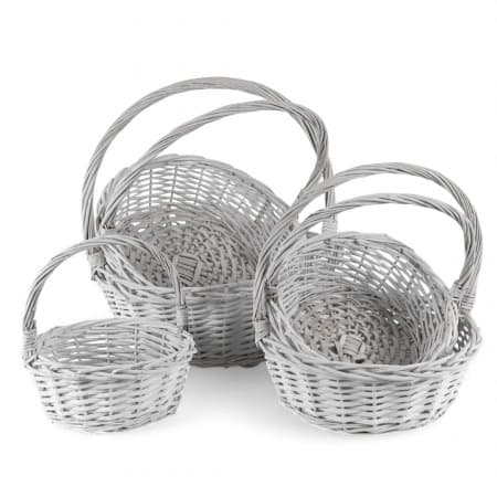 Плетеная корзина с ручкой Ива, Круг Белый D37*Н15/40 см