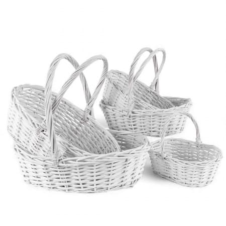 Плетеная корзина с ручкой Ива, Овал белый D48*33*Н15/44 см Плетеная корзина с ручкой Ива, Овал белый D48*33*Н15/44 см