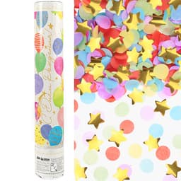 Пневмохлопушка (12/30 см), Воздушные шары, Звезды фольга и круги тишью, Золото, Металлик