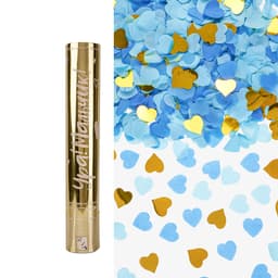 Пневмохлопушка (12/30 см), Гендер Пати, Ура, Мальчик!, Сердца фольга и тишью, Голубой/Золото