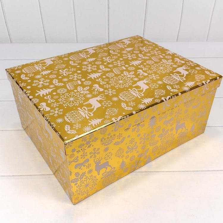 Подарочная коробка Новогодняя сказка, Золото, Металлик,21*15*8,5 см