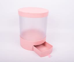 Подарочная коробка "Тубус" 21*21*26.5см. Прозрачная с ящиком Розовая
