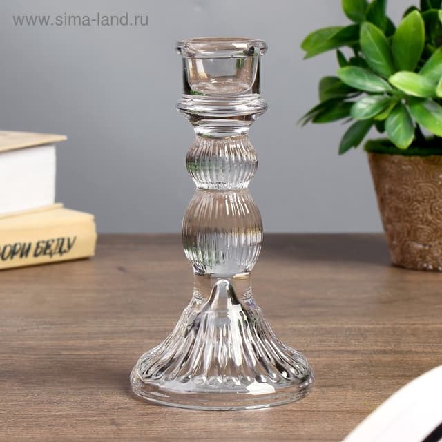 Подсвечник стекло на 1 свечу "Колонна с шарами" прозрачный 15,5х8х8 см Подсвечник стекло на 1 свечу "Колонна с шарами" прозрачный 15,5х8х8 см