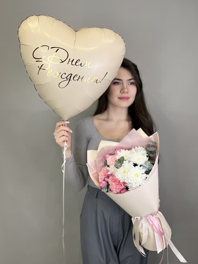 Сет шар + нежный букет "Bubble" Сет шар + нежный букет "Bubble"