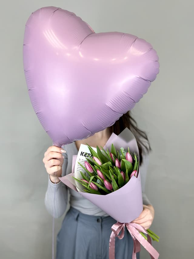 Сет шар + букет "Привет весна" сиреневый Сет шар + букет "Привет весна" сиреневый