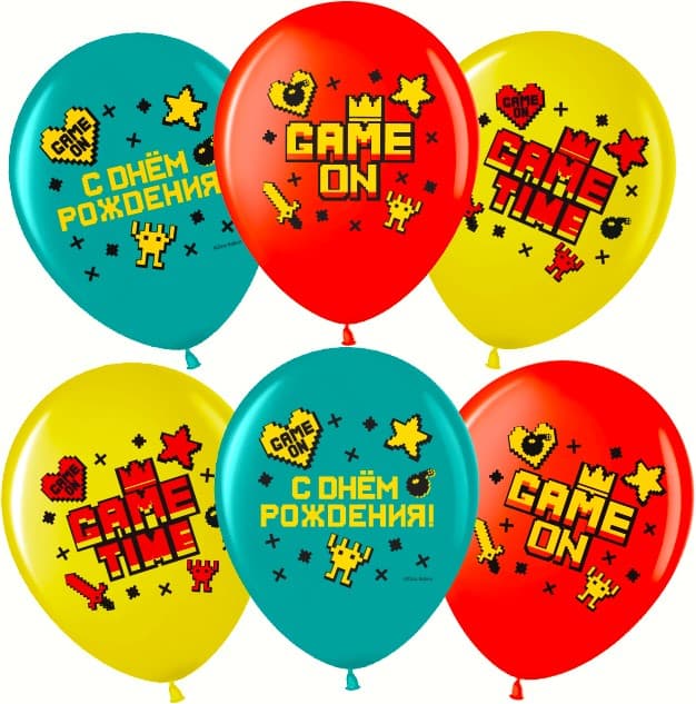 Шар (12''/30 см) Game Time, С Днем Рождения!, Ассорти, пастель, 2 ст Шар (12''/30 см) Game Time, С Днем Рождения!, Ассорти, пастель, 2 ст