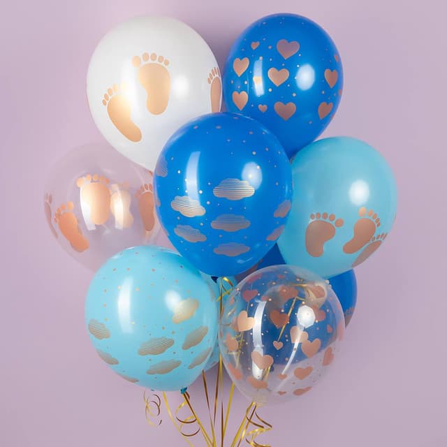 Шар (12''/30 см) Новорожденный (сердца и облака), Ассорти для мальчика, кристалл, 5 ст Шар (12''/30 см) Новорожденный (сердца и облака), Ассорти для мальчика, кристалл, 5 ст
