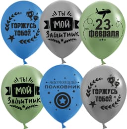 Шар (12''/30 см) С 23 Февраля, Мой Защитник!, Ассорти, пастель, 2 ст