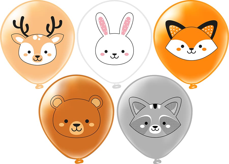 Шар 12''/ 30 см шелк рис. 2ст. 2цв. Лесные друзья! 5 дизайнов