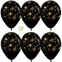 Шар (12''/30 см) Сверкающие бриллианты, Черный (080), пастель, 5 ст