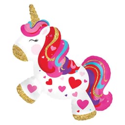 Шар (12"/30см) Мини-фигура, Единорог с сердечками