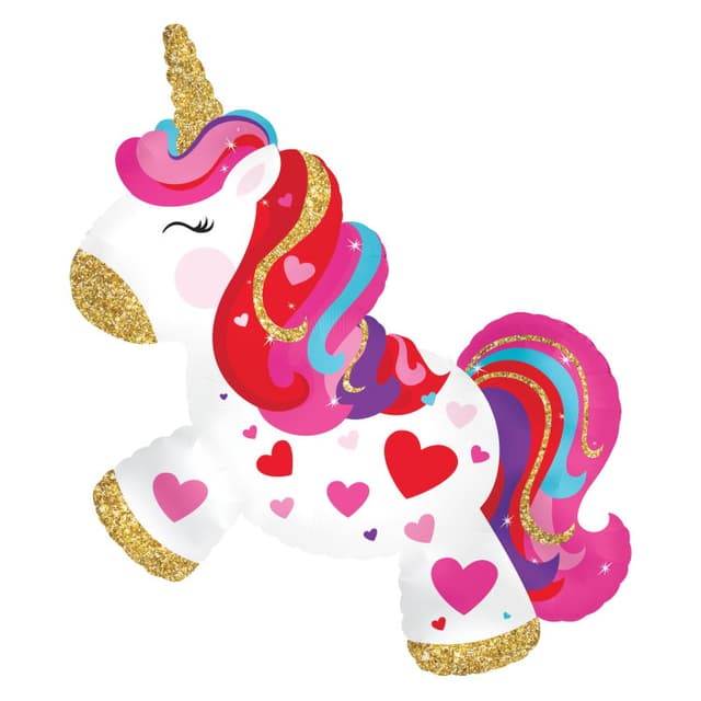 Шар (12"/30см) Мини-фигура, Единорог с сердечками Шар (12"/30см) Мини-фигура, Единорог с сердечками
