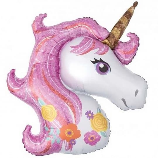 Шар (15"/38см) Мини-фигура,Голова Единорога,розовый Шар (15"/38см) Мини-фигура,Голова Единорога,розовый
