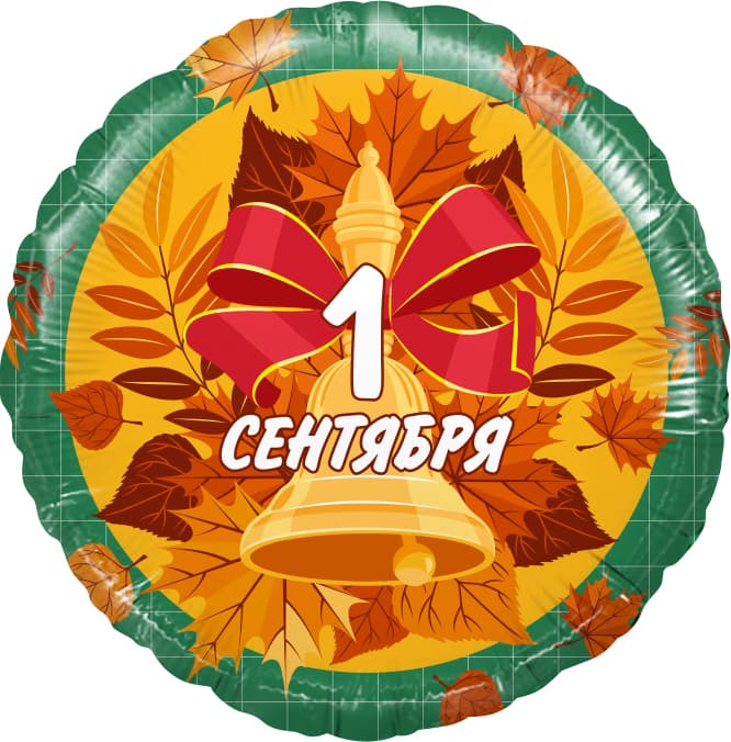 Шар (18"/46 см) Круг, 1 Сентября (колокольчики и листья), зеленый