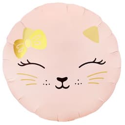 Шар (18''/46 см) Круг, Кошечка с бантом, Розовый, Сатин