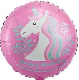 Шар (18''/46 см) Круг, С Днем Рождения (единорог), Розовый