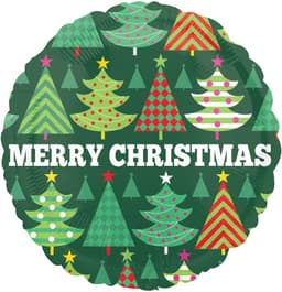 Шар (18''/46 см) Круг, С Новым Годом (нарядные елочки), Зеленый