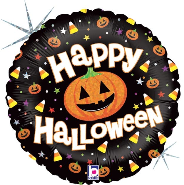 Шар (18''/46 см) Круг, Тыквы на Хэллоуин, Черный, Голография