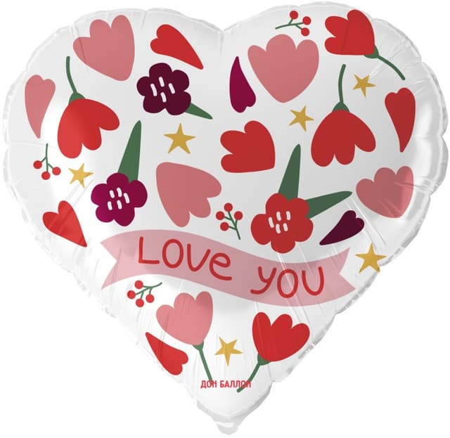 Шар (18''/46 см) Сердце, Love you (цветочки) Шар (18''/46 см) Сердце, Love you (цветочки)