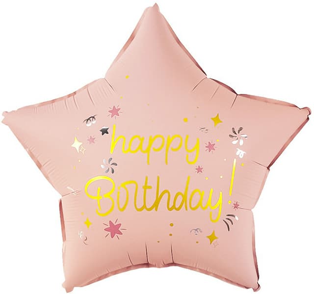 Шар (18''/46 см) Звезда, Happy Birthday (звездочки), Розовый, Сатин Шар (18''/46 см) Звезда, Happy Birthday (звездочки), Розовый, Сатин