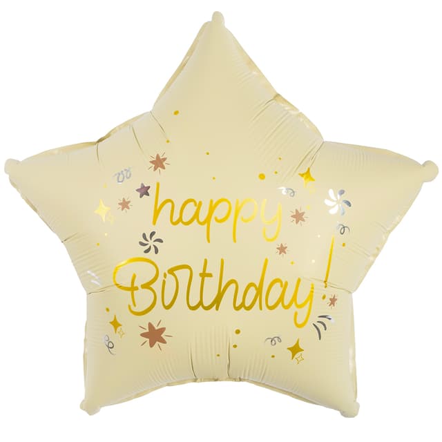 Шар (18''/46 см) Звезда, Happy Birthday (праздничные искры), Кремовый, Сатин Шар (18''/46 см) Звезда, Happy Birthday (праздничные искры), Кремовый, Сатин