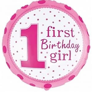 Шар (18"/46см) Круг,1-й День рождения девочка(точка)