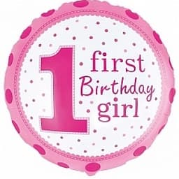 Шар (18"/46см) Круг,1-й День рождения девочка(точка)