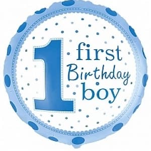 Шар (18"/46см) Круг,1-й День рождения мальчик(точка)