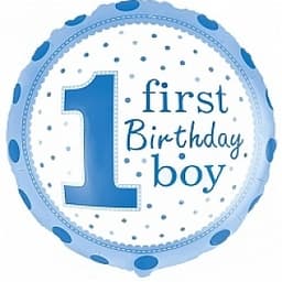 Шар (18"/46см) Круг,1-й День рождения мальчик(точка)