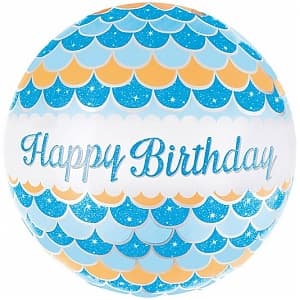 Шар (18"/46см) Круг,День рождения(волны) голубой
