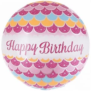 Шар (18"/46см) Круг,День рождения(волны) розовый