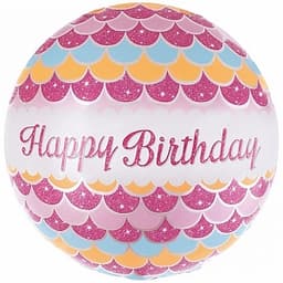 Шар (18"/46см) Круг,День рождения(волны) розовый