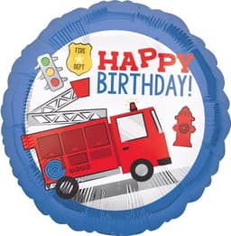 Шар (18"/46см) Круг, С Днем Рождения (пожарная машина)