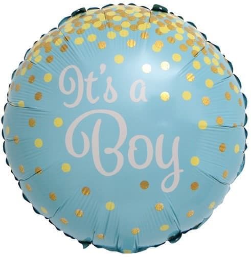 Шар (18"/46см) Круг,С рождением мальчика (золотое конфетти)