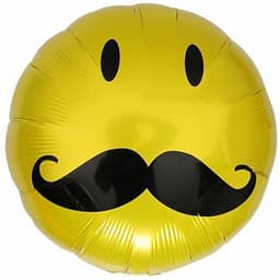 Шар (18"/46см) Круг,Смаил с усами,желтый