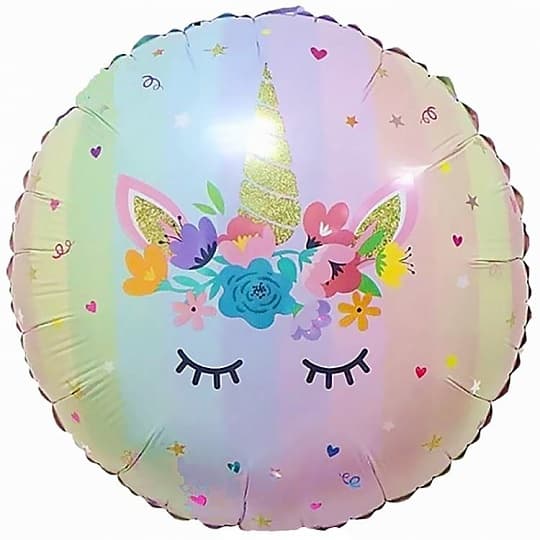 Шар (18"/46см) Круг, Волшебный единорог в цветах Шар (18"/46см) Круг, Волшебный единорог в цветах
