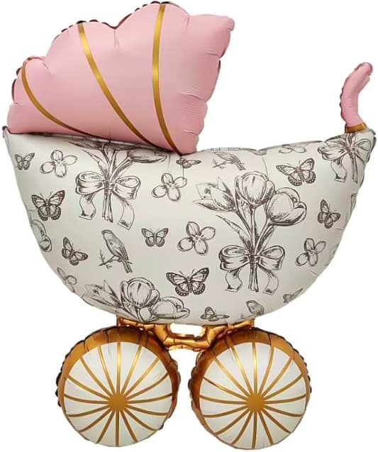 Шар (36''/91 см) Фигура, Коляска Ретро, Розовый, Сатин