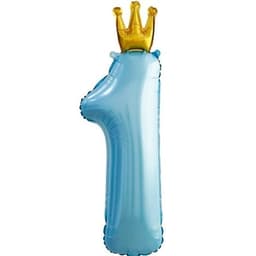 Шар (36''/91 см) Цифра, 1 Золотая корона, Голубой