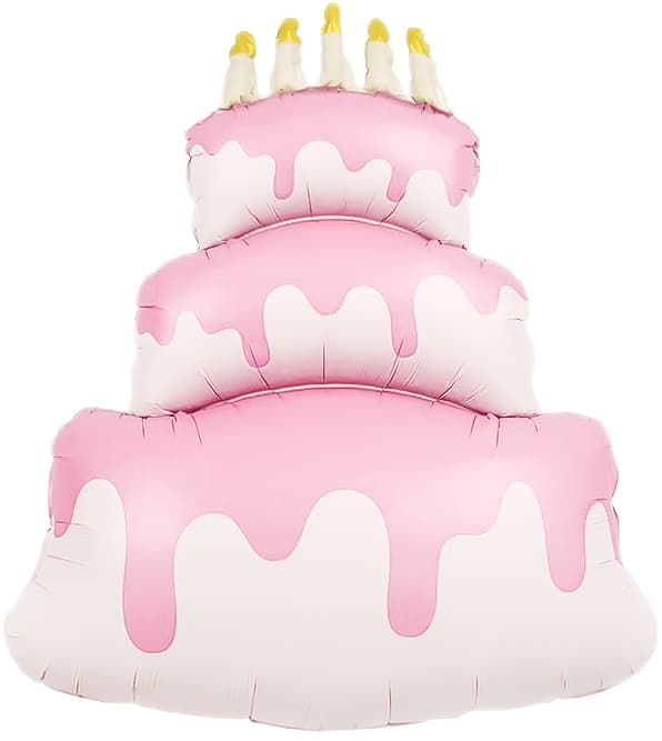 Шар (38''/97 см) Фигура, Торт со свечками, Розовый, Сатин