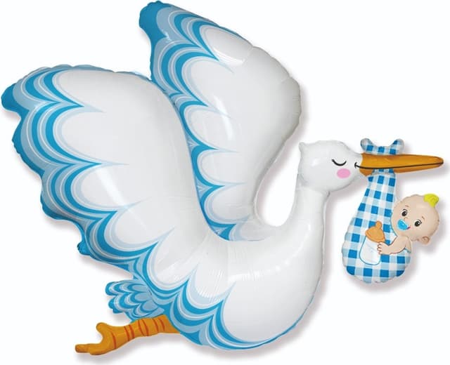 Шар (38"/97см) Фигура,Аист принес мальчика,голубой Шар (38"/97см) Фигура,Аист принес мальчика,голубой