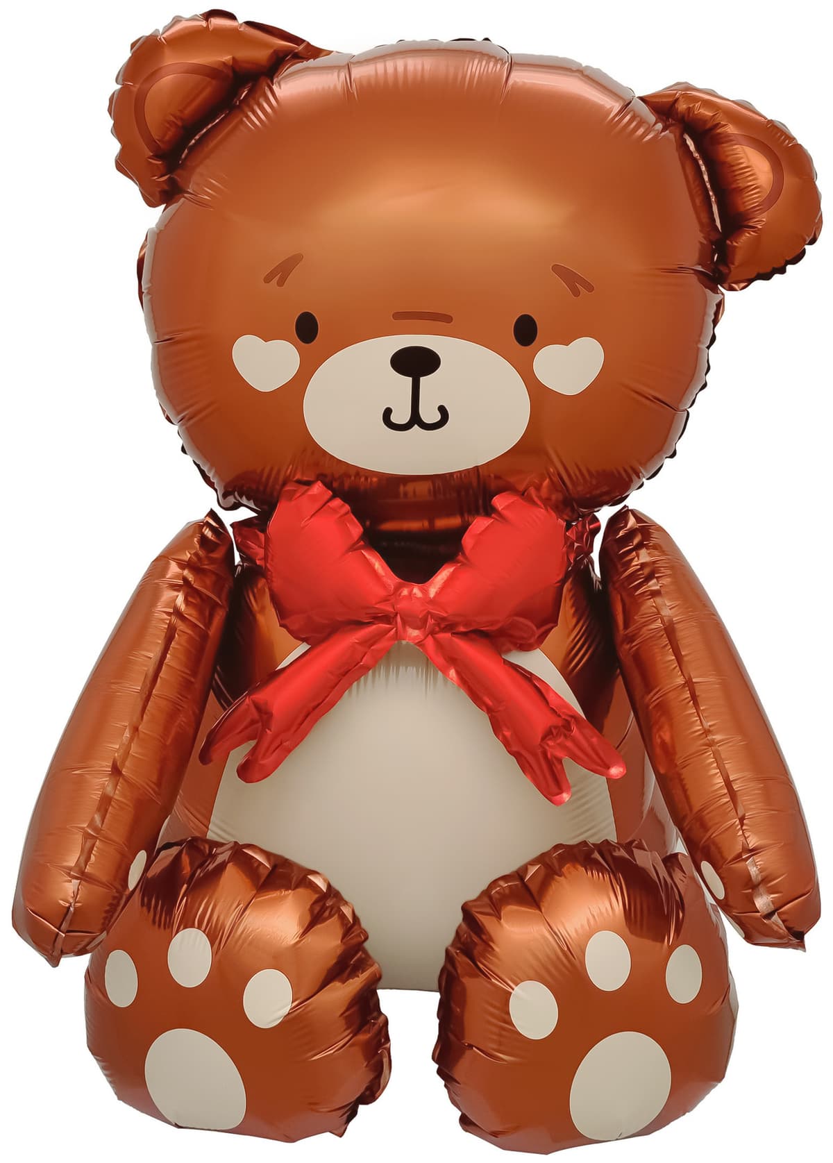 Шар 3D (28''/71 см) Фигура, Сидячий мишка с бантиком, Коричневый, Сатин (Только для воздуха)
