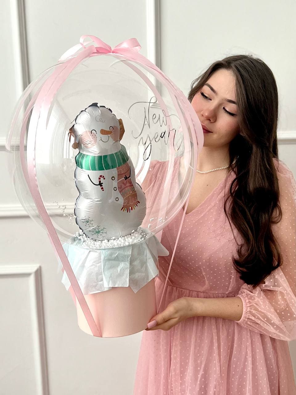 Шар баблс в шляпной коробке «Волшебный Снеговик»