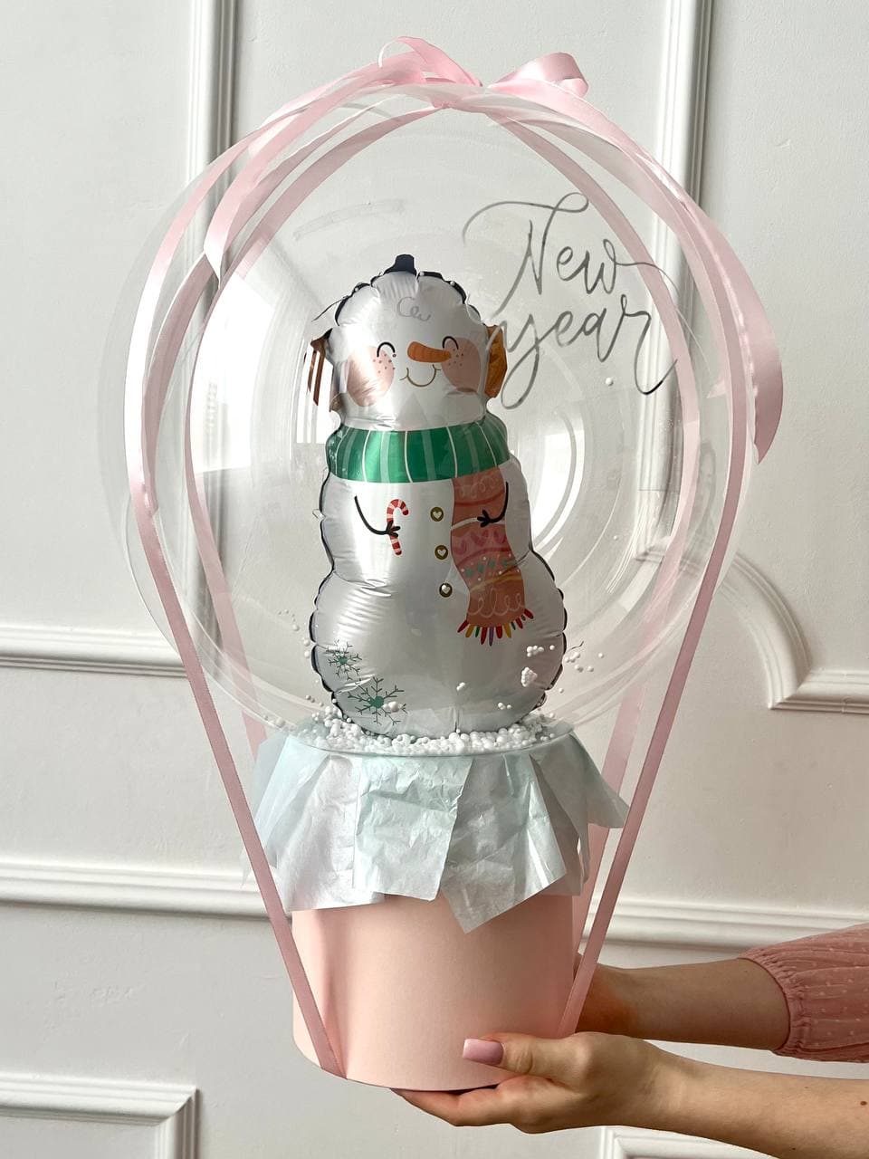 Шар баблс в шляпной коробке «Волшебный Снеговик»