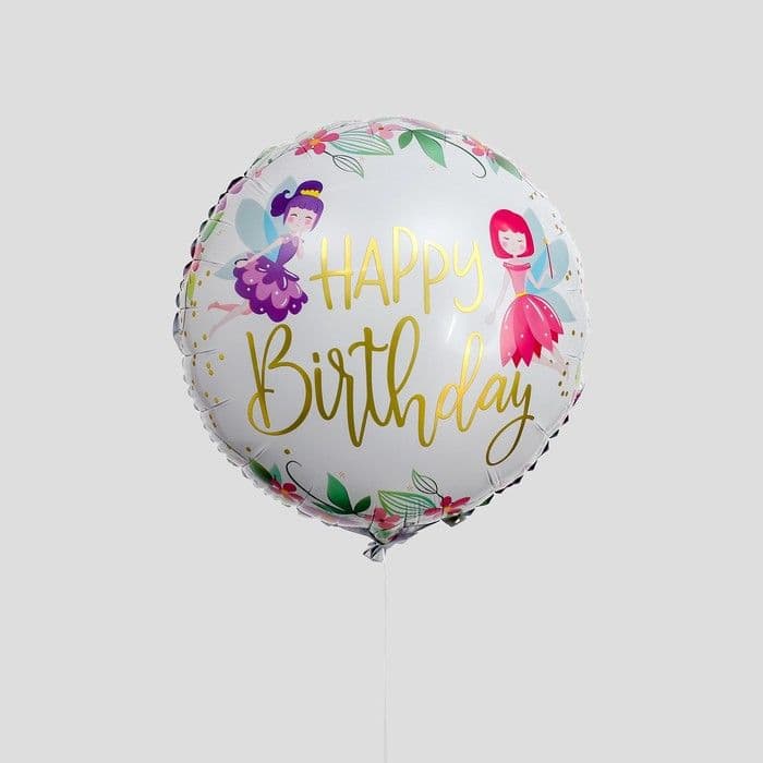 Шар фольгированный 18"/45 см «С днём рождения», феечки
