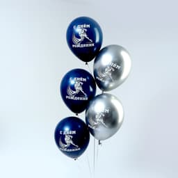Шар латексный 12"/30 см «С Днём Рождения, хоккеист», цвет серебро, т.синий, ХРОМ