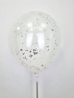 Шар стеклянный (шар в шаре) белый с конфетти блестки серебро 30см