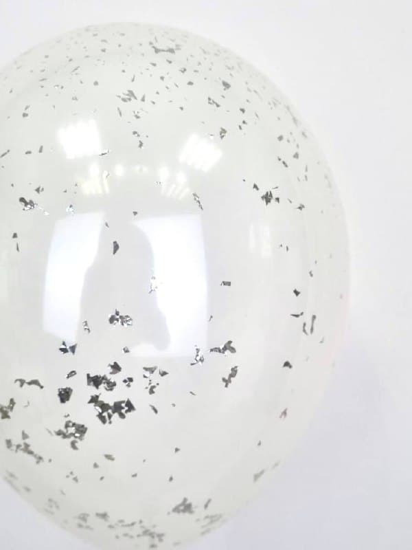 Шар стеклянный (шар в шаре) белый с конфетти блестки серебро 30см