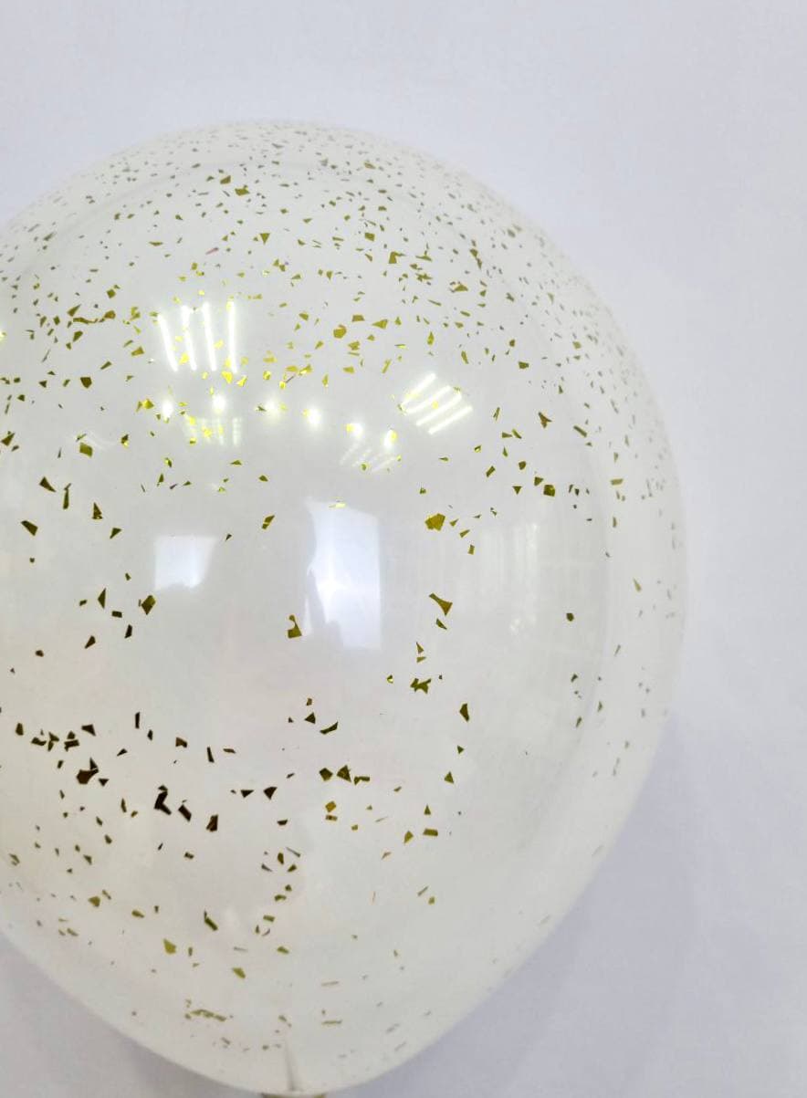 Шар стеклянный (шар в шаре) белый с конфетти блестки золото 30 см