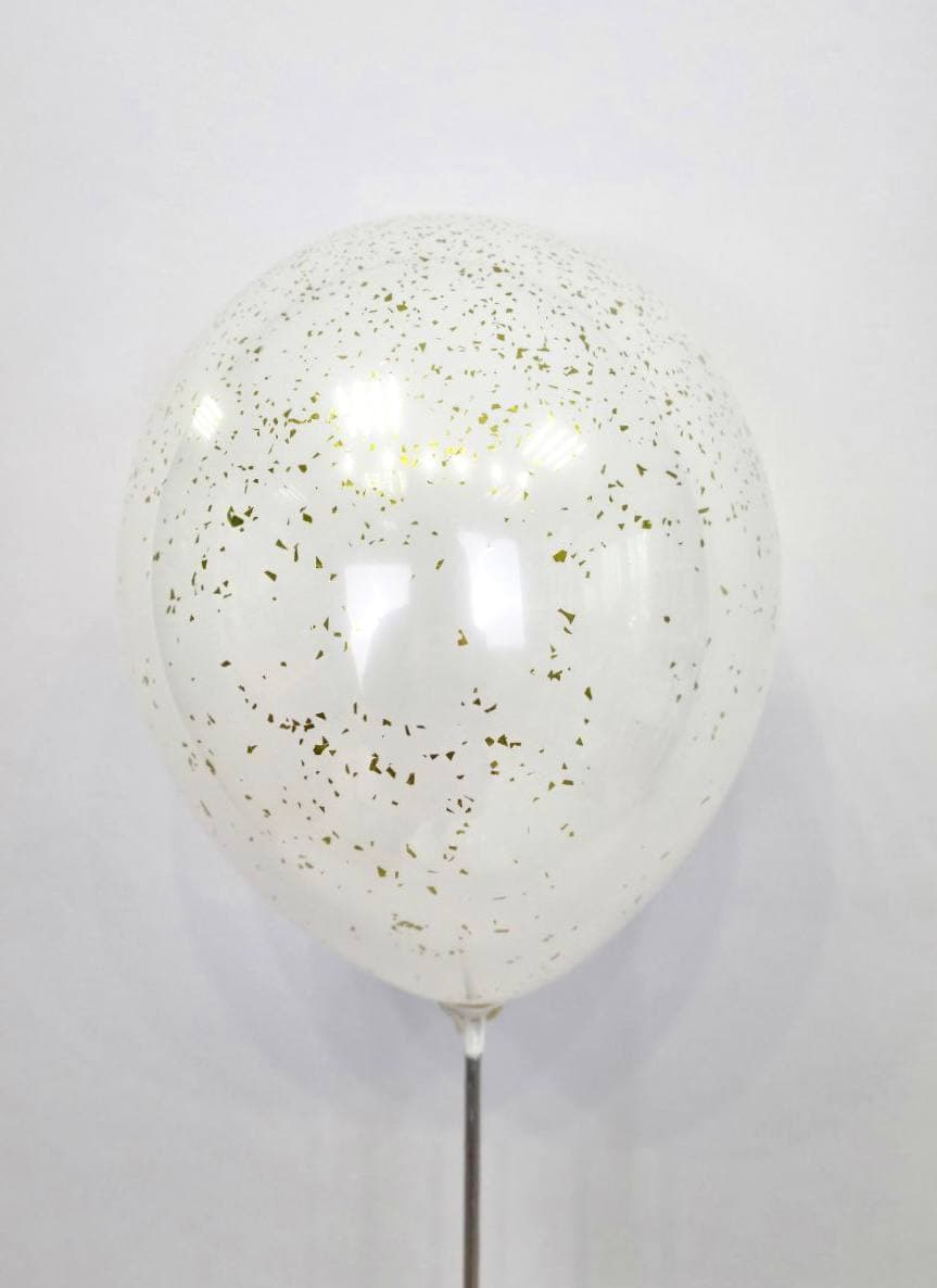 Шар стеклянный (шар в шаре) белый с конфетти блестки золото 30 см