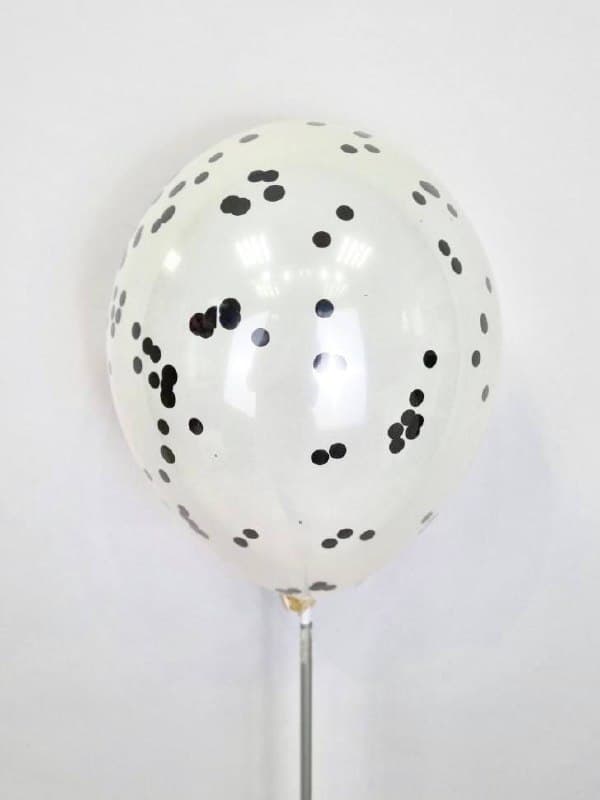 Шар стеклянный (шар в шаре) белый с круглым черным конфетти 30 см